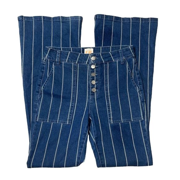 Gianni Bini Aztec Striped Flared High Waist Button Fly Flare Jeans - Picture 8 of 16